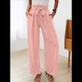 thumbnail image 4 of Pantalones de Salón Anchos para Mujer con Bolsillos, Cintura Alta, Ajustables, con Nudo y Holgados. Rosa XXL, 4 of 7