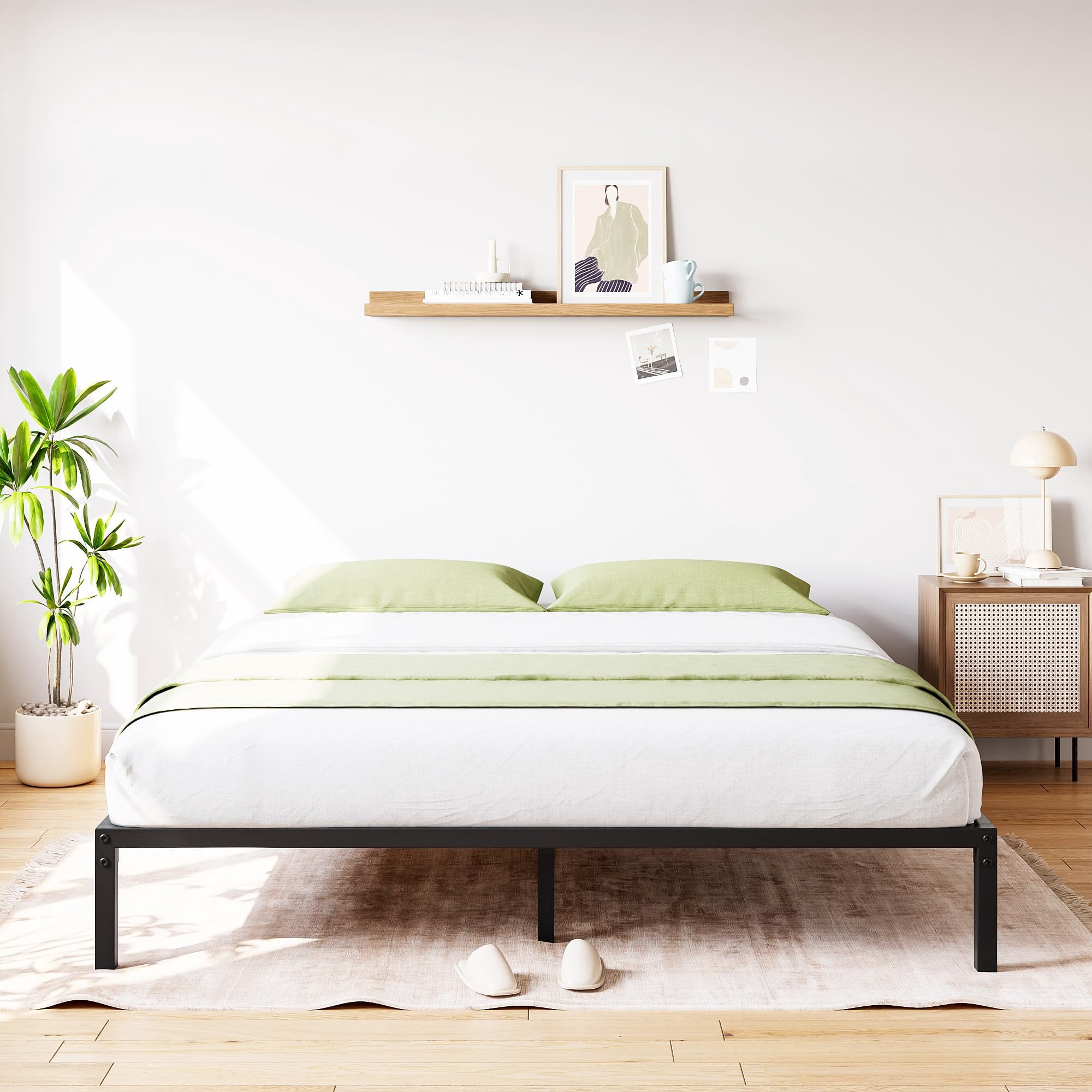 Cama Plataforma Metálica Full – 8 Pulgadas, Estructura Sólida, Sin Somier, Montaje Fácil, Lamas de Acero, Almacenaje Inferior, Negra – 8INCH FULL