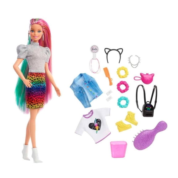 Muñeca Barbie Fashionista Peinado Arcoíris Animal Print Rubia