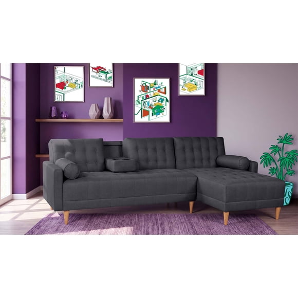 Sofá Cama Modular Makora Lino Gris Oxford Modelo Duomo Reversible