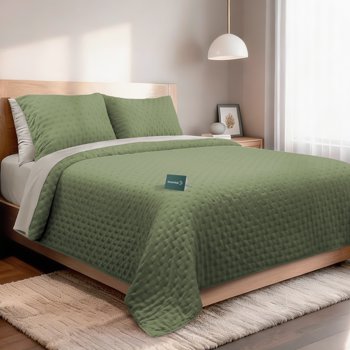 Set de 7 Piezas Edredón Ligero y Sábanas Matrimonial Dreamlab, Colcha para Cualquier Temporada, Hipoalergénica, Diseño Trébol Verde Seco, Beige