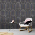 thumbnail image 1 of Rollo Papel Tapiz Vinílico Decorativo Adherible Interiores 10 metros H&JESS  GRIS CLARO CON LINEAS DORADAS, 1 of 4