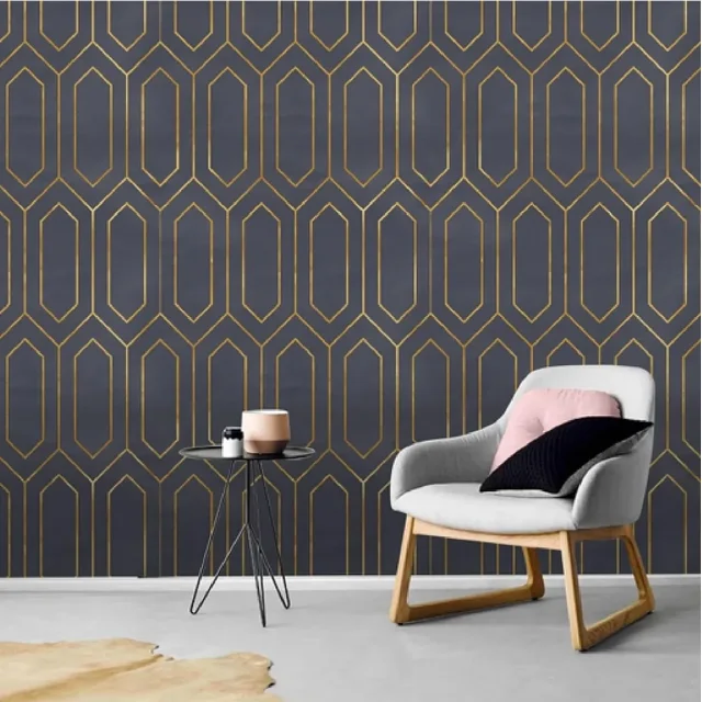 Rollo Papel Tapiz Vinílico Decorativo Adherible Interiores 10 metros H&JESS GRIS CLARO CON LINEAS DORADAS