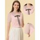 thumbnail image 2 of Allegra K Blusa Informal De Manga Corta Con Escote Plisado Y Lazo para Mujer Rosa claro M, 2 of 4