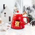 thumbnail image 3 of Taza navideña de cerámica con tapa y cuchara | Taza aislante para chocolate caliente, café o té | Taza para bebidas navideñas para el hogar, la cocina y la oficina., 3 of 3
