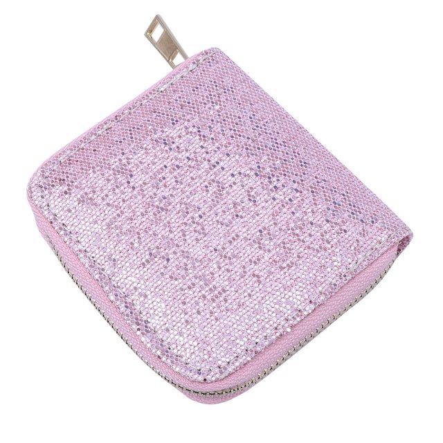 Monedero con cremallera y estampado de purpurina rosa, monedero corto para niñas y mujeres.
