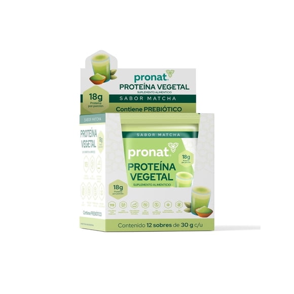 Suplemento Proteína Vegetal Pronat Sabor Matcha Caja con 12 Sobres