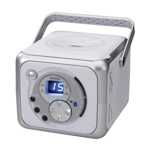 Jensen FM Stereo CD555 Bluetooth Boombox, Plata, 7.00 x 9.75 x 6.00 pulgadas