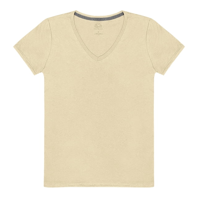 Playera Fruit of the Loom para Mujer, Manga Corta Cuello V, Beige, Talla G