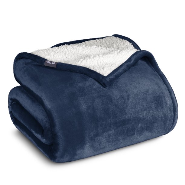 Manta de Cama de Felpa Sherpa Bare Home Matrimonial/Queen Azul Oscuro