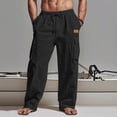 thumbnail image 2 of Amzcrzy Mens Linen Pants Comfortable Elastic Waist Drawstring Trousers for Men Summer Casual Relaxed Fit Beach Yoga Pants Lightweight Baggy Wide Leg Pants for Men with Flag Label S-3XL Negro, 2 of 6