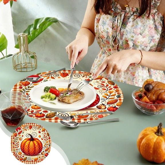Manteles individuales de otoño para el Día de Acción de Gracias - Manteles de mesa vintage Pumpkin Harvest de 15,7x15,7 pulgadas, aislamiento térmico de poliéster para decoración de fiestas y
