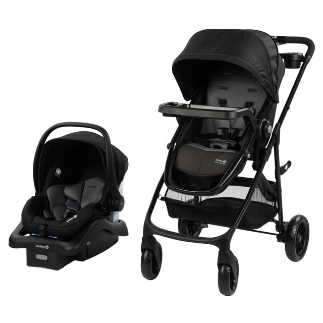 carriola sistema de viaje safety 1st grow & go flex negro sistema de viaje 8-en-1 con carriola y portabebé: carriola negra de estructura tubular con asiento acolchado reclinable hasta 180°, capota retráctil con ventana peek-a-boo, doble charola (frontal y superior), canastilla XL, portavasos integrado, ruedas delanteras giratorias 360° con bloqueo y amortiguación en las 4 ruedas; incluye portabebé OnBoard con base LATCH para uso en coche.
