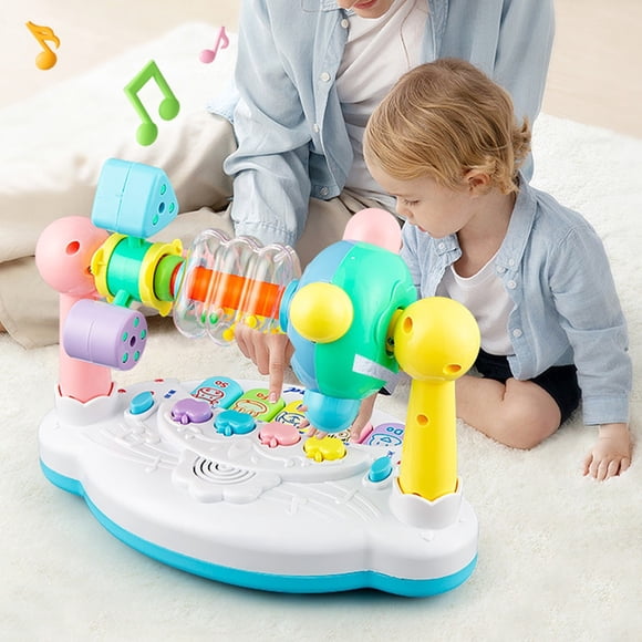 Órgano electrónico multifunción con sonajero | Instrumento musical de educación temprana con luces intermitentes y sonidos de animales | Juguete de desarrollo para bebés a partir de 6 meses
