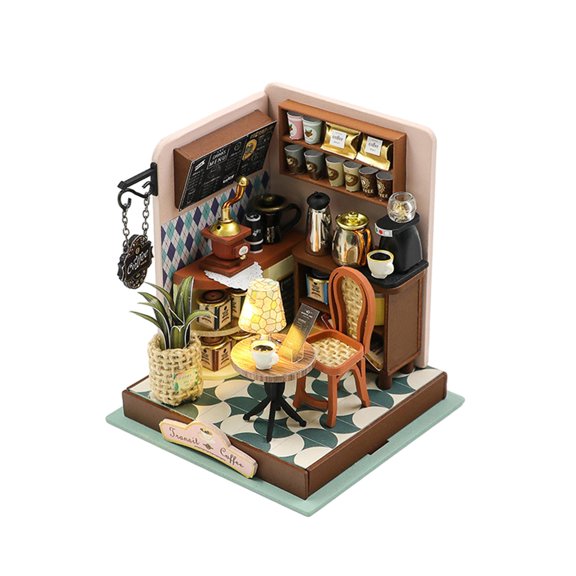 Casa de muñecas en miniatura hecha a mano, rompecabezas 3D con luces LED, decoración de escritorio Estilo A