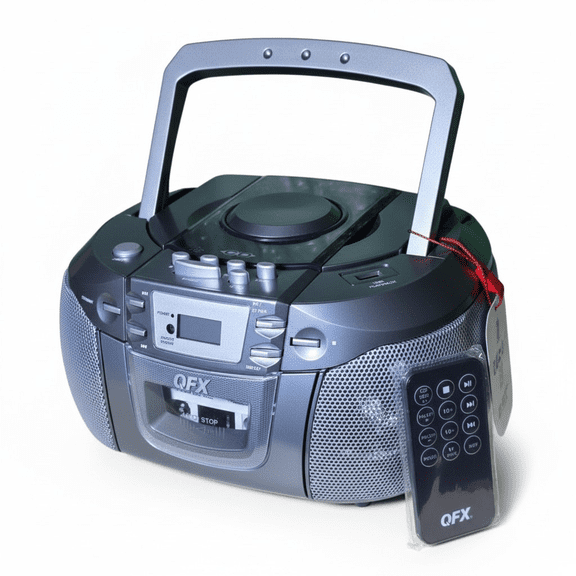 QFX Boombox Reproductor de CD, Mp3, Bluetooth, Cassettera, Auxiliar, Radio AM/FM con Control Remoto