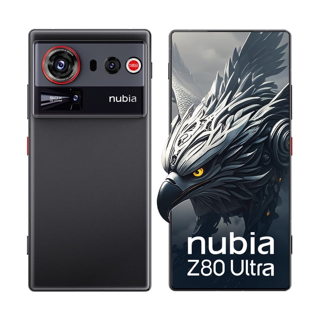teléfono móvil nubia z80 ultra - snapdragon 8 elite gen 5 smartphone, 6.85'' 144hz, 16gb+512gb, cámara 50mp, batería 7200mah, dual sim, negro vista frontal y trasera centrada; pantalla AMOLED full screen de 6.85" sin notch con gráfico y marca 'nubia Z80 Ultra', isla de cámaras traseras con lente principal 50MP, telefoto y sensores, botón rojo lateral visible; a menudo usado como opción para fotografía de viaje.