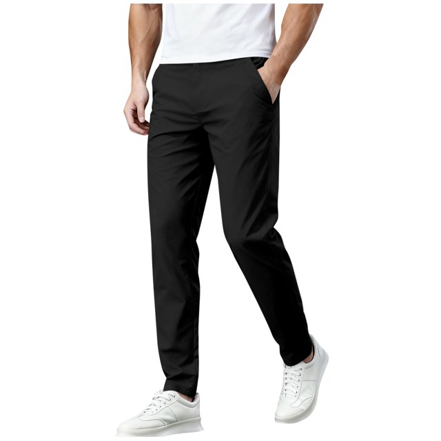 Amzcrzy Pantalones Clásicos Hombre Color Liso Cintura Elástica Cómodos Transpirables Elásticos Moda Informal Senderismo Pescar Correr Ejercicio Bolsillos Tallas S-3XL Negro