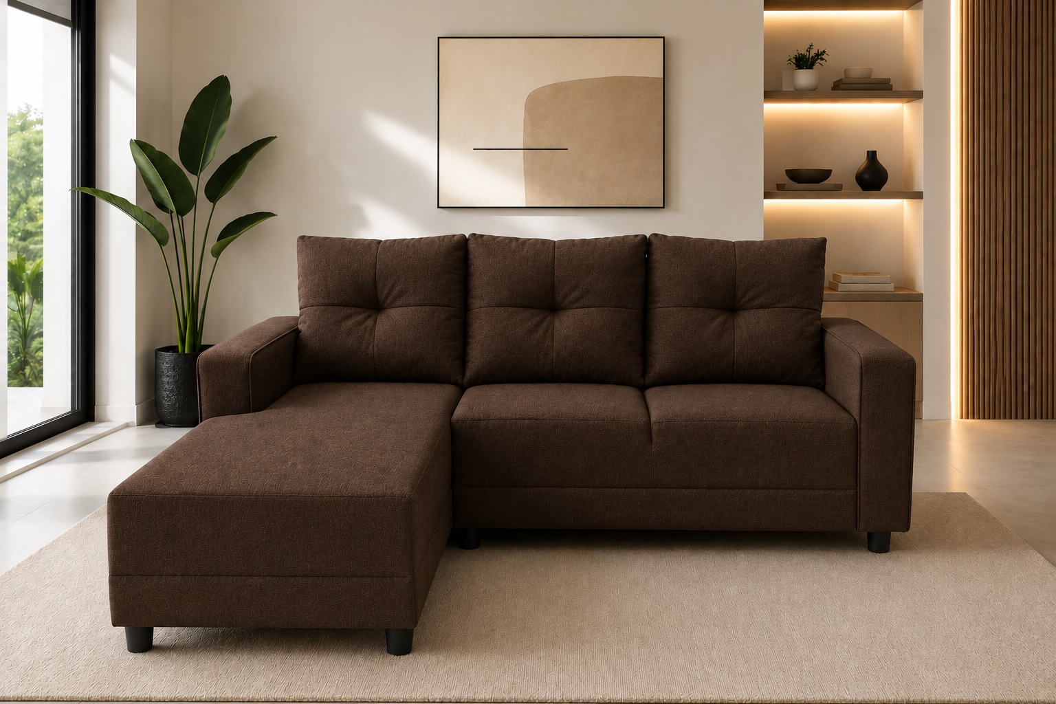 Sala Esquinera El Bazar Store Demeter Chocolate 210x160 cm Tela Lino nacional Modular Love seat Chaise