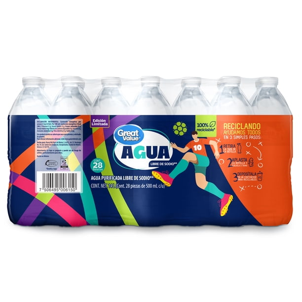 Agua Great Value 28 botellas de 500 ml c/u