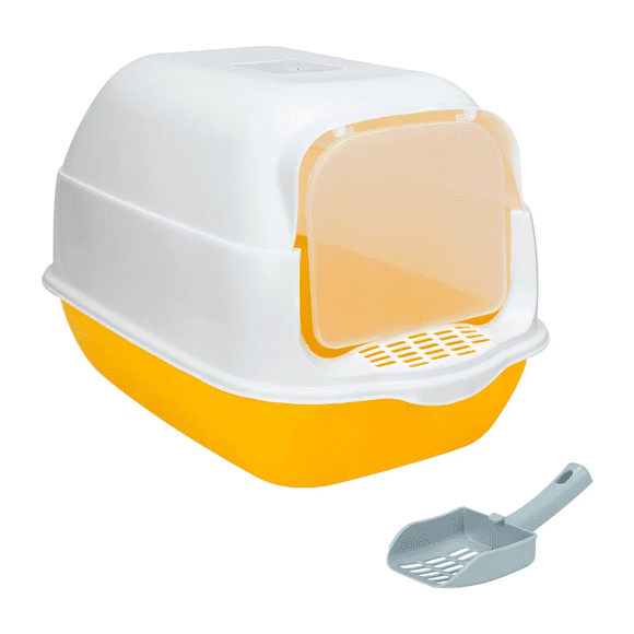 Arenero Cerrado Para Gato Con Pala Puerta Malubero, Amarillo Blanco