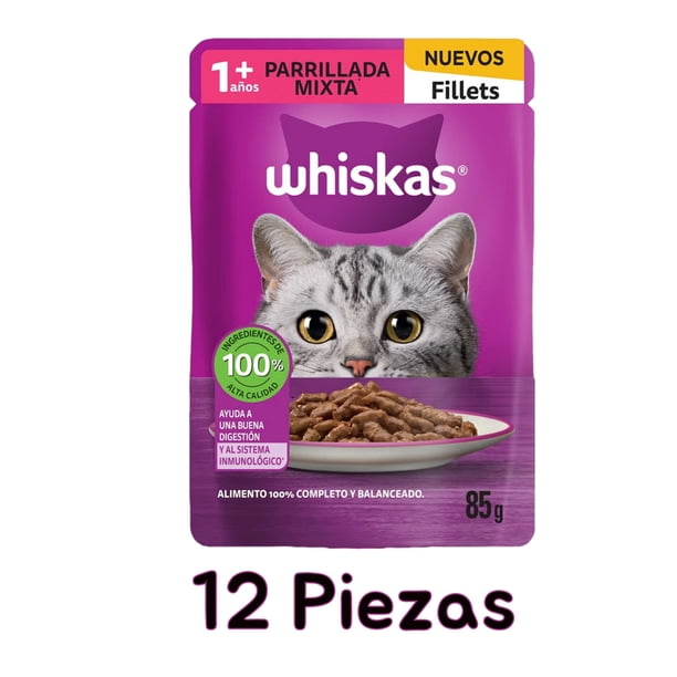 Caja Whiskas Sobre Gato Filets Parrillada Mixta 85 g (12 Pzas)
