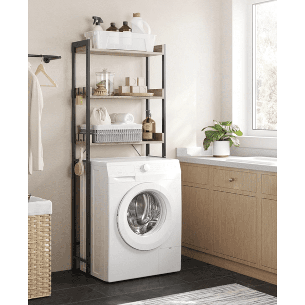 Estante de Baño, Soporte de Lavadora, Montaje Fácil, Estilo Industrial, Marfil Claro y Negro