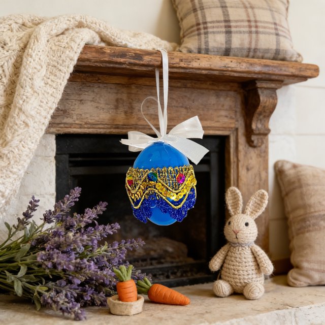 Colgante de huevo de Pascua con lazo | Decoración colgante de plástico de 6 cm para la búsqueda de huevos de Pascua, artículos de fiesta y rellenos de cestas | Apto para niños, reutilizable en azul,