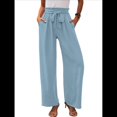 thumbnail image 1 of Pantalones de Salón Anchos para Mujer con Bolsillos, Cintura Alta, Ajustables, con Nudo y Holgados. Azul XL, 1 of 7