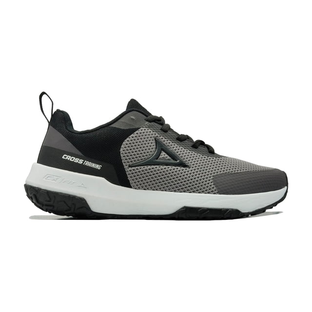 tenis pirma cross trainning para hombre 1312 core flex zapatilla negra Oxford, vista lateral derecha con malla texturizada y refuerzos estructurales laterales; media suela blanca con tecnología CX/Fit visible y suela negra de alta tracción con patrón adherente; tiradores en lengüeta y talón y etiqueta lateral 'Cross Training', ideal para entrenamientos funcionales y sesiones de alta intensidad.
