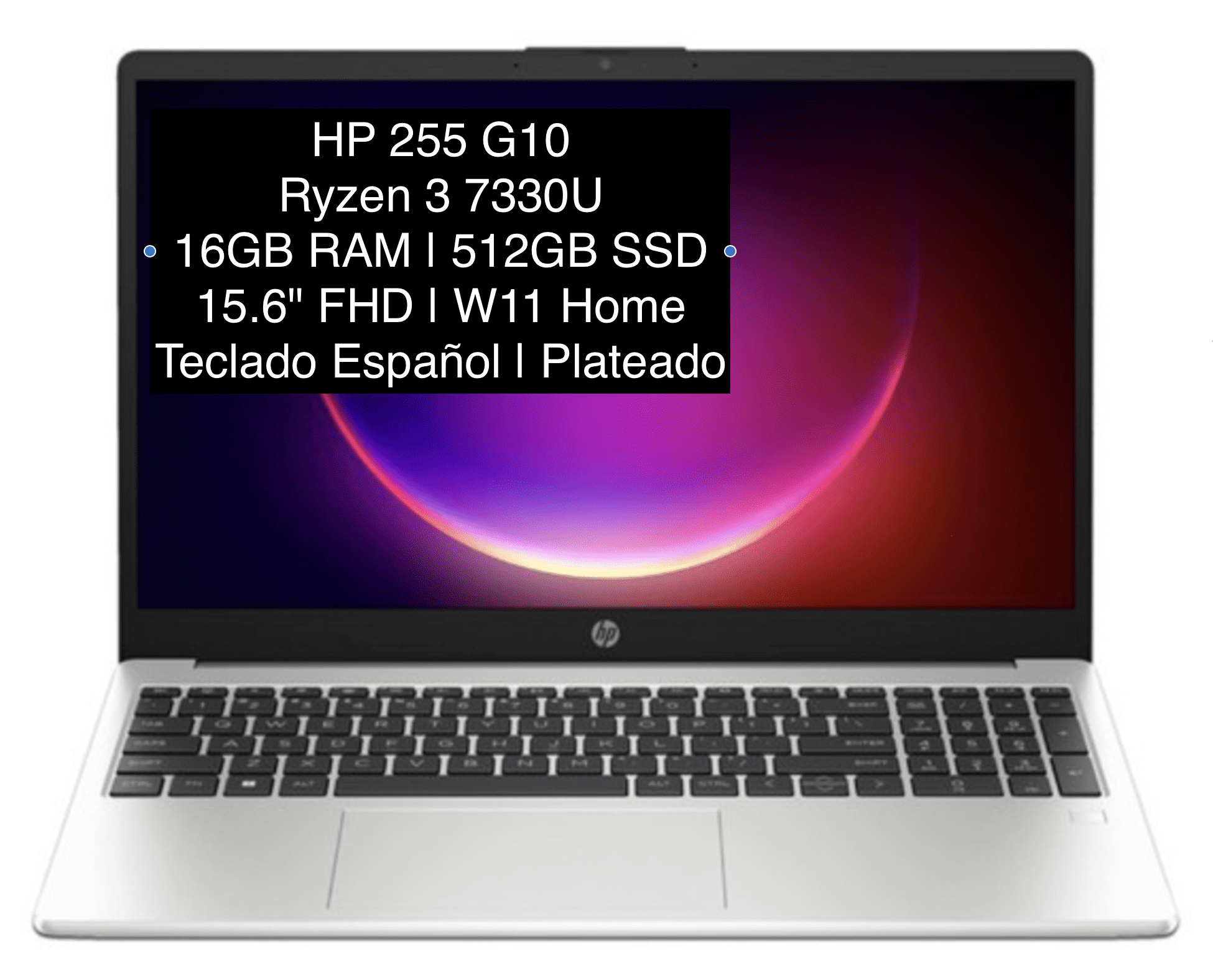 Laptop HP 255 G10 AMD Ryzen 3 7330U 16GB RAM 512GB SSD Windows 11 Home 15.6 Full HD Teclado Español Plateado