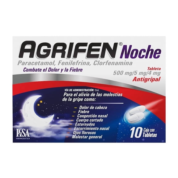 Agrifen Noche Paracetamol 500 mg / Fenilefrina 5 mg /Clorfenamina 4mg 10 tabletas