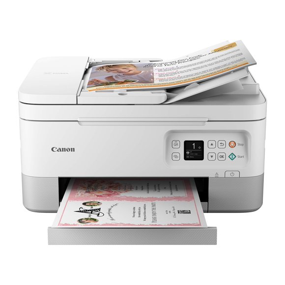 Canon PIXMA TR7020a Impresora de inyección de Tinta a Color inalámbrica Todo en uno, con impresión dúplex, impresión móvil y alimentador de Documentos automático, Color Blanco