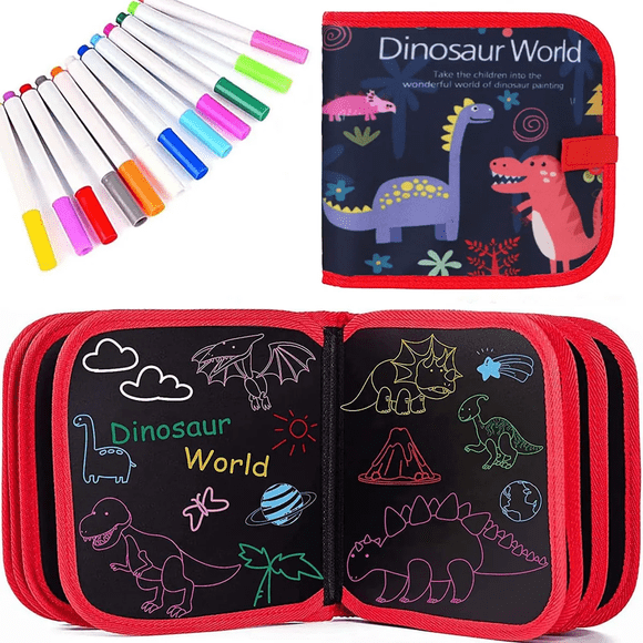 Juego de Libro de Dibujo Borrable, Dino World Libro de Graffiti Borrable, Juguete de Dibujo, Tablero de Dibujo Portátil Para Niños, Regalo de Cumpleaños Para Niños