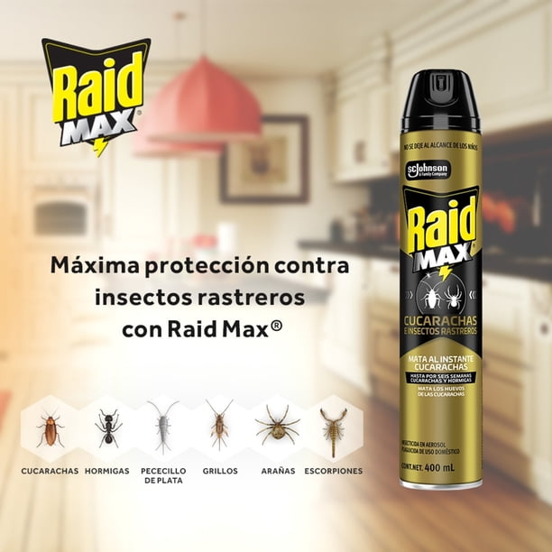 Imagen 5 de Insecticida en Aerosol Raid Max Cucarachas e Insectos Rastreros 400 mL