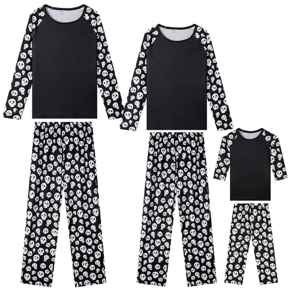 INSPIRAR CHIC Conjunto de Pijama de Halloween con Estampado de Fiesta Cosplay de Manga Larga y Pantalones a Juego para la Familia ["Niños y Niñas"] XS Negro