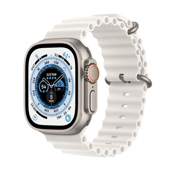 Apple Watch Ultra (GPS + Cellular, 49mm) - Caja de Titanio con Correa Ocean Band Blanca, Talla única (Reacondicionado)
