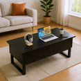 thumbnail image 4 of Mesa Centro Elevable Negra Industrial con Cajón y Compartimento Oculto, Tablero Melamina para Laptop y Almacenamiento, 4 of 9