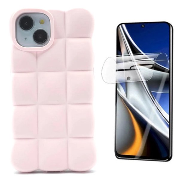 Funda + Mica Hidrogel Icon Case Bombon para IPHONE 15, Carcasa, Protector, Uso Rudo, Protector de Pantalla, Antigolpes, Esquinas Reforzadas, Protección de Cámara - Rosa