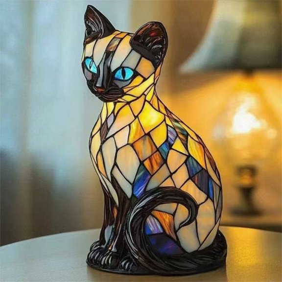 Lámpara de Gatos de Vitral Lámpara de Gatos Lámparas de Mesa de Resina Teñida con Forma de Gato
