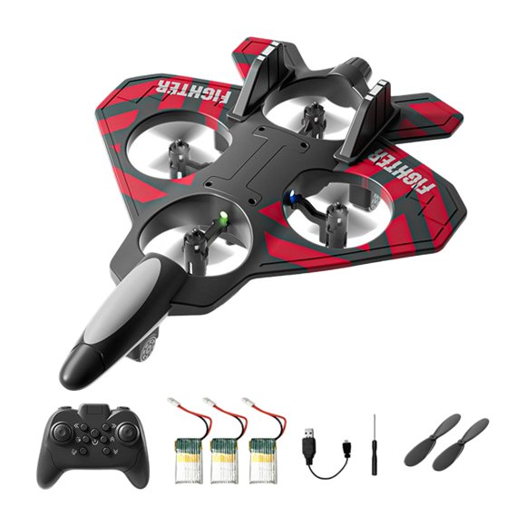 Avión de control remoto, avión de ala fija, modelo de caza, helicóptero ligero Rojo con 3 pilas