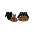 thumbnail image 2 of Conjunto de otoño para bebé niña: pelele liso de manga larga con volantes y cuello redondo, y falda de pana con tirantes (2 piezas)., 2 of 9