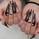 thumbnail image 1 of Uñas Postizas AHDSGJH Negras con Diamantes de Imitación para Mujer, 1 of 7