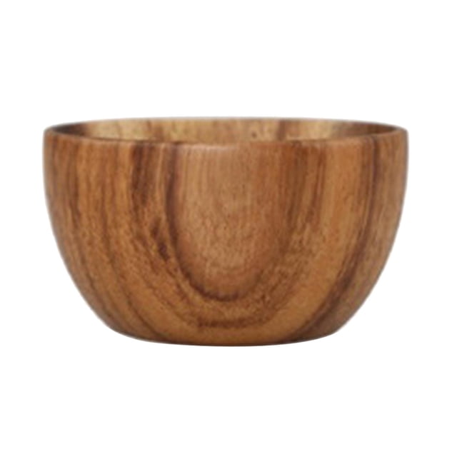 ensaladera redonda de madera natural Vortess 10x6cm, vista frontal centrada de cuenco con vetas visibles y acabado liso, silueta baja ideal para servir ensaladas, arroz, sopas y frutas en hogar o restaurantes; fondo blanco, también adecuada como cuenco para servir y para fotos de comida.