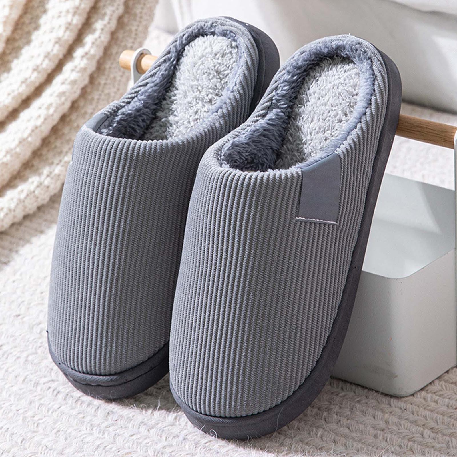 MTBLYS Pantuflas de algodón acogedoras | Zapatos cálidos de suela suave para interiores, para hombres y mujeres | Zapatillas de casa antideslizantes para invierno