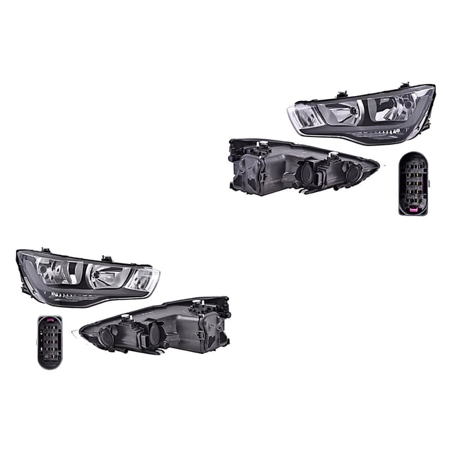 par de faros a1 2011 a 2015 audi eléctrico p/halog Par DEPO frontal y trasero para Audi A1 (2011–2015), halógeno; incluye izquierdo y derecho con motor eléctrico integrado y conectores visibles, montaje completo sobre fondo blanco.