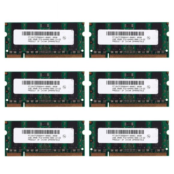6X 2GB DDR2 PC2-6400 800MHz 200Pin 1.8V Memoria para Computadora Portátil SO-DIMM RAM para Computadora Portátil