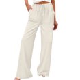 thumbnail image 3 of TaTaai Spring Summer Solid Color Women Casual Pants Cotton Linen Elastic Waist Straight Leg Breathable Lightweight Machine Washable No Fading Daily Wear Trousers Gift, 3 of 8