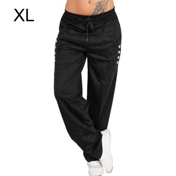 Pantalones Pantalones deportivos sueltos Pierna recta Casual Mujer Pantalones deportivos, Negro, XL