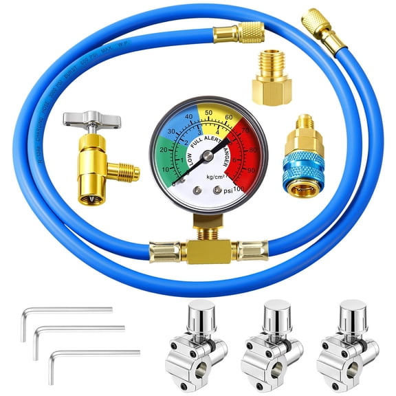 Kit de Manguera de Recarga Mudder 150 cm con Manómetro, R134a, Azul